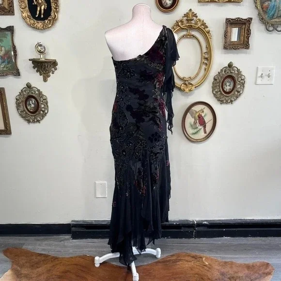 Vintage Sue Wong Nocturne Black Silk One Shoulder Beaded Evening Gown - Picture 3 of 6